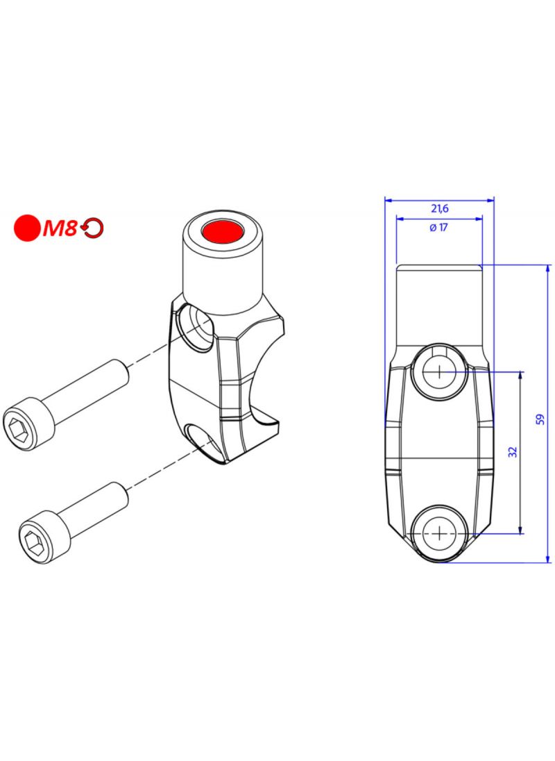 Brembo Master cylinder clamp with Mirror Mount thread M8 left