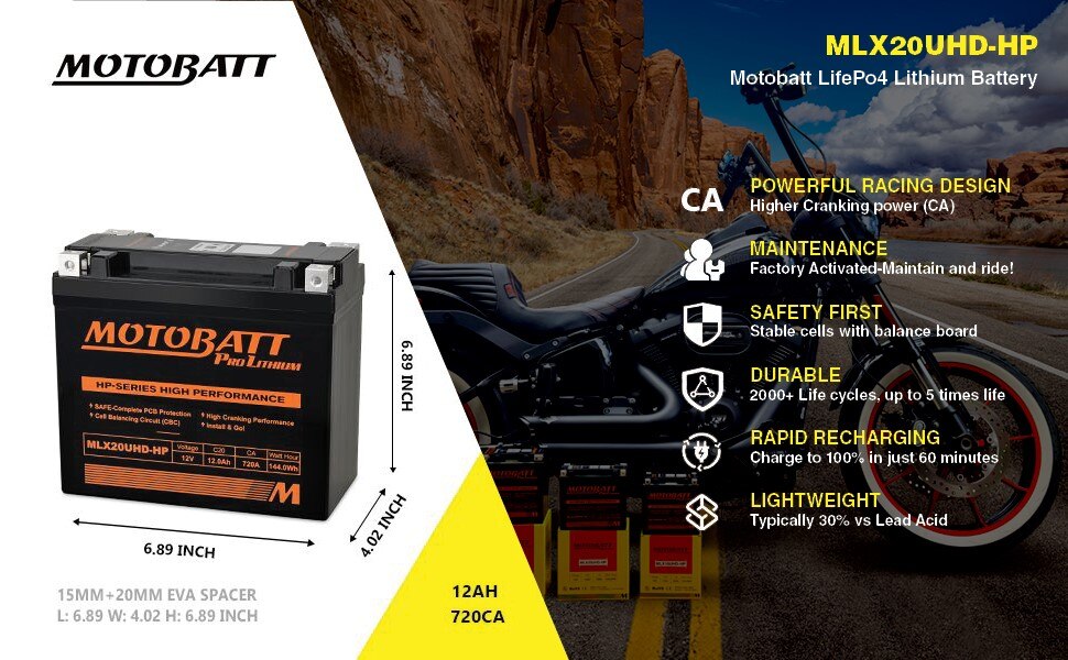 Motobatt MLX20UHD-HP lithium accu met hoog startvermogen en lange levensduur