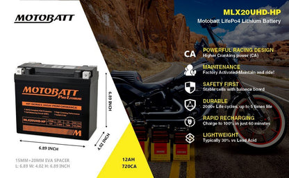 Motobatt MLX20UHD-HP lithium accu met hoog startvermogen en lange levensduur