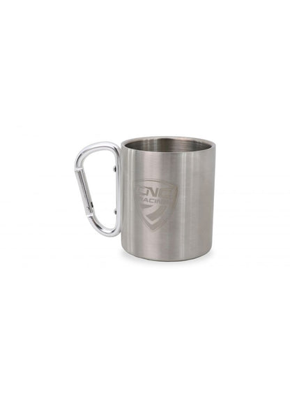 RVS mok met CNC logo en karabijnhaak oor