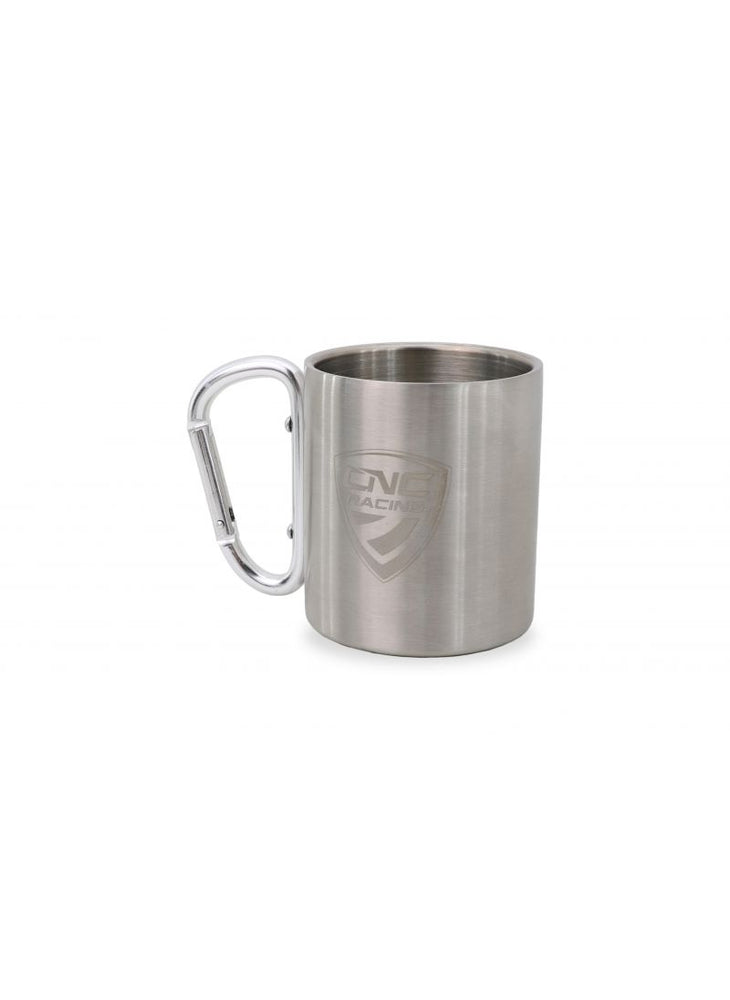 Steel mug with CNC logo and carabiner handle